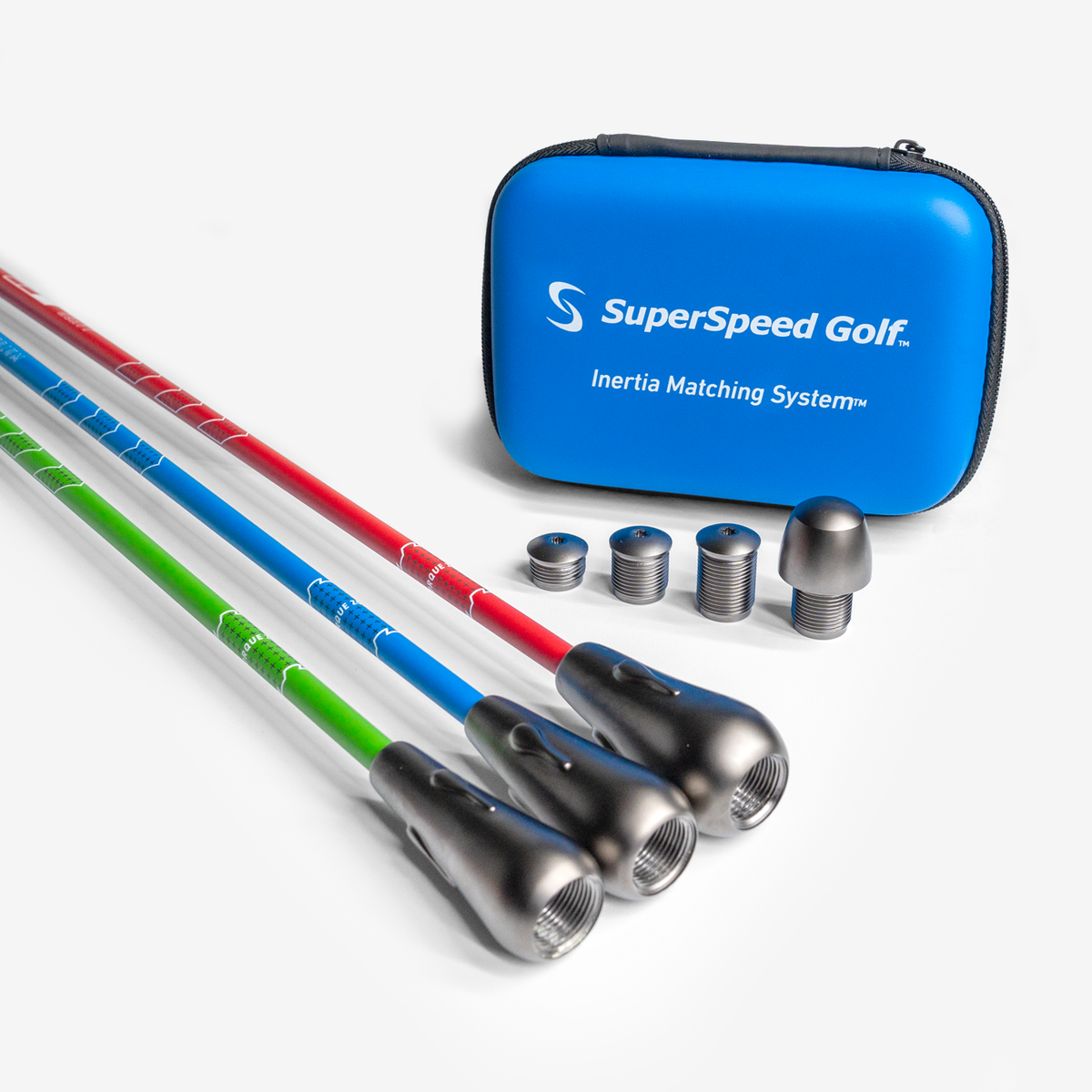 Speed Sticks Pro set with light, medium, and heavy weighted training clubs