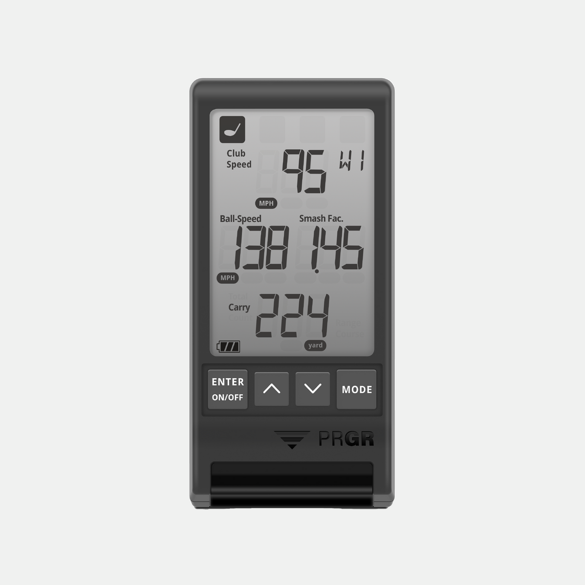 PRGR portable launch monitor for tracking swing speed and ball speed