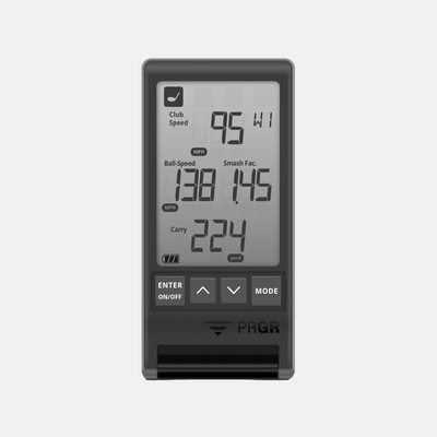 PRGR portable launch monitor for tracking swing speed and ball speed