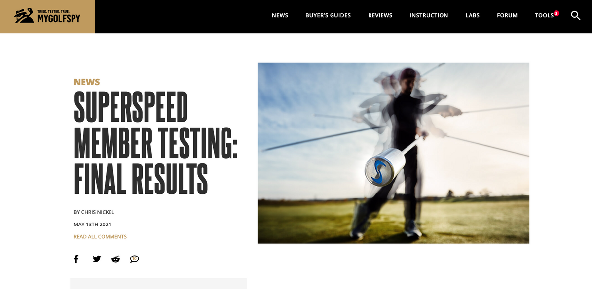 MyGolfSpy independent SuperSpeed training study with nine testers