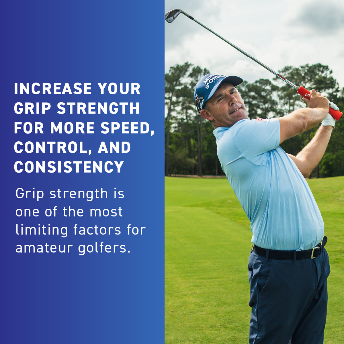 Golfer using SuperSpeed Squeeze for grip strength exercise