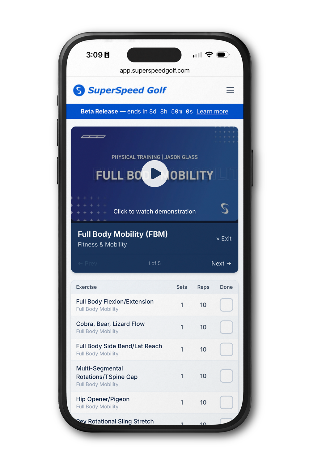 Strength and mobility fitness program for senior golfers in the SuperSpeed app