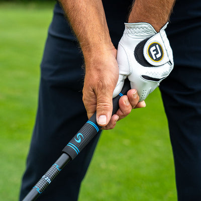 Comfortable oversized grips on SuperSpeed speed sticks for senior golfers