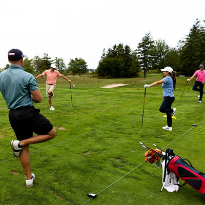 Senior golfer warming up before golf speed training session