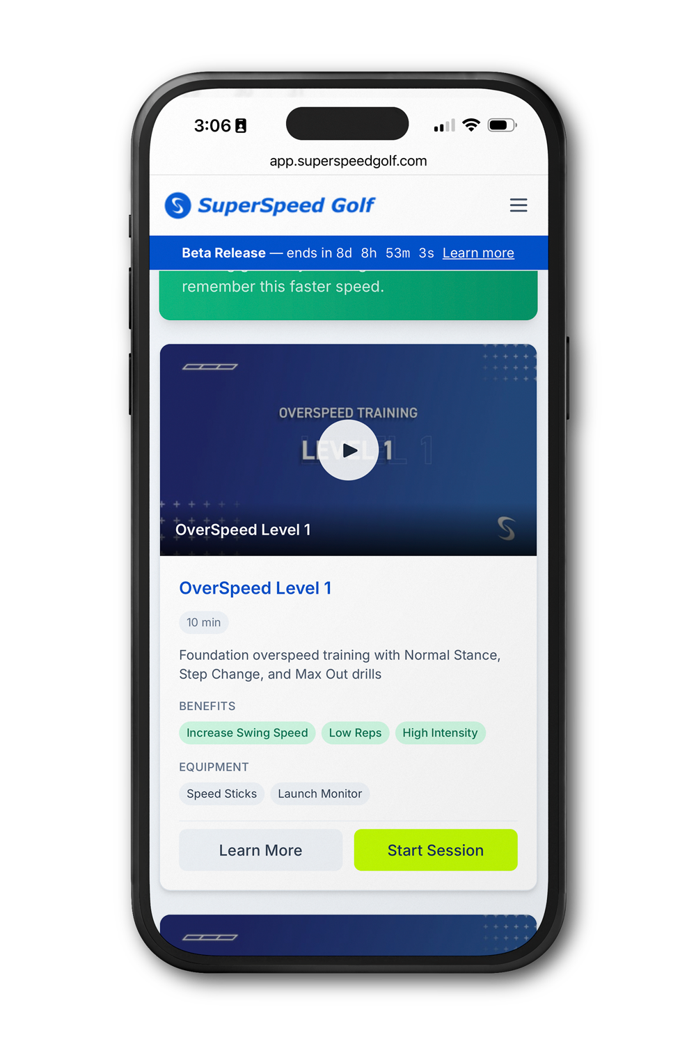 SuperSpeed training app with guided speed training protocols for senior golfers